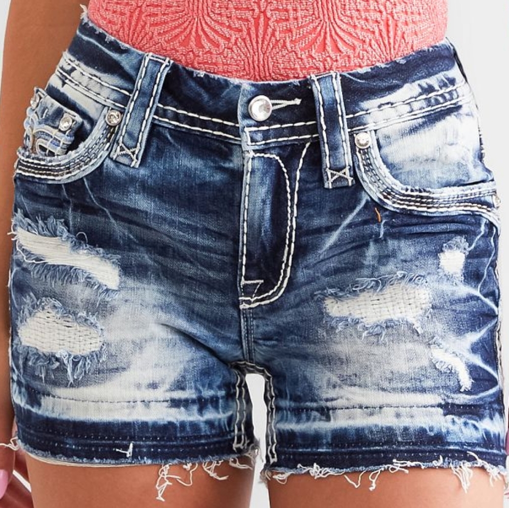 🤘NeW🎸 ROCK REVIVAL LIZBETH EMBELLISHED DISTRESS DESTRUCTED SHORTS 30 - Picture 5 of 16